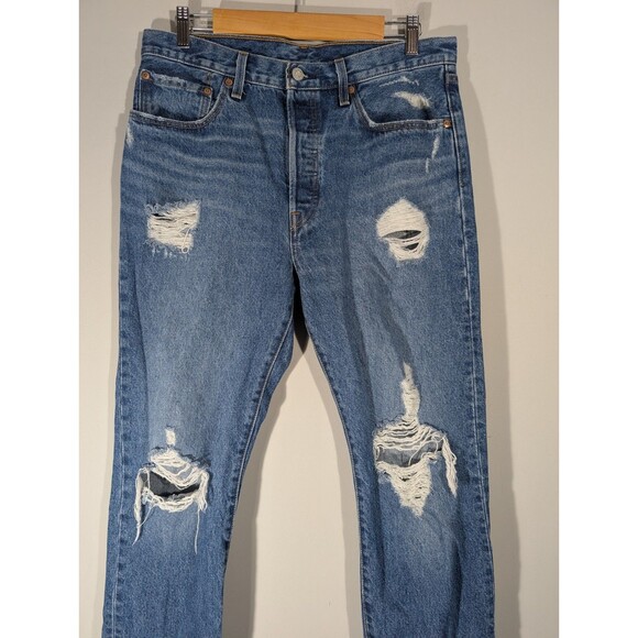 Levi's 501 Womens Blue Distressed Denim High Rise Jeans Sz 31 Grunge Festival - Picture 3 of 10